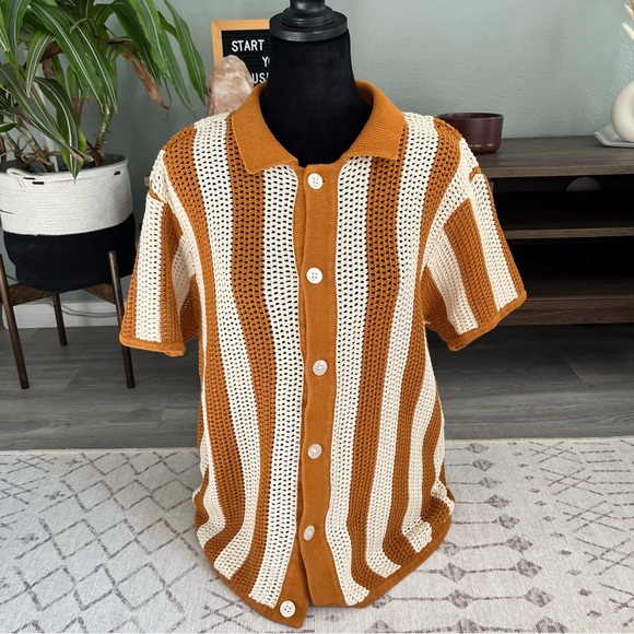 THE DOMINICA CROCHET SHIRT - BURNT SIENNA STRIPE - Picture 2 of 7